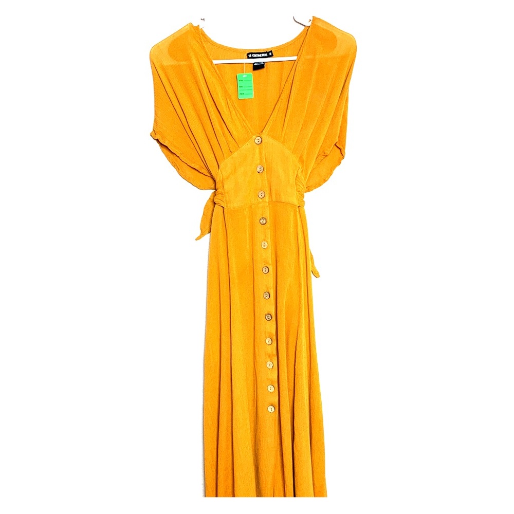 Mustard color long high low flowy dress
